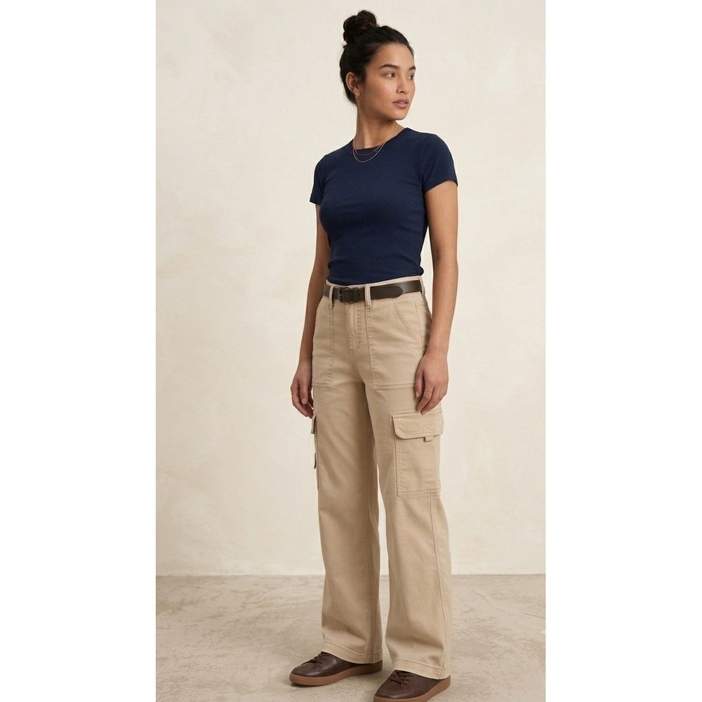 American Eagle Cargo Pants Womens 00 Short Tan Stretch Wide Leg Utility Pocket